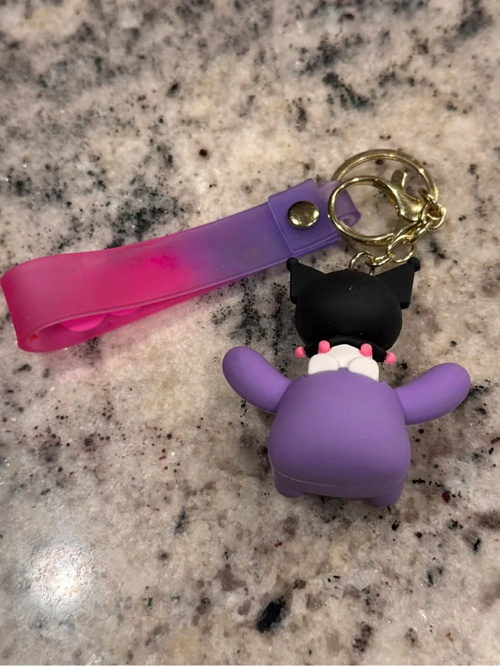Kuromi Purple Cute Character Keychain with Pink Strap